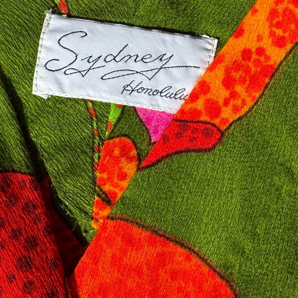 Vintage 70s Neon Barkcloth Floral Wide-Leg Palazzo Jumpsuit - Picture 4 of 4